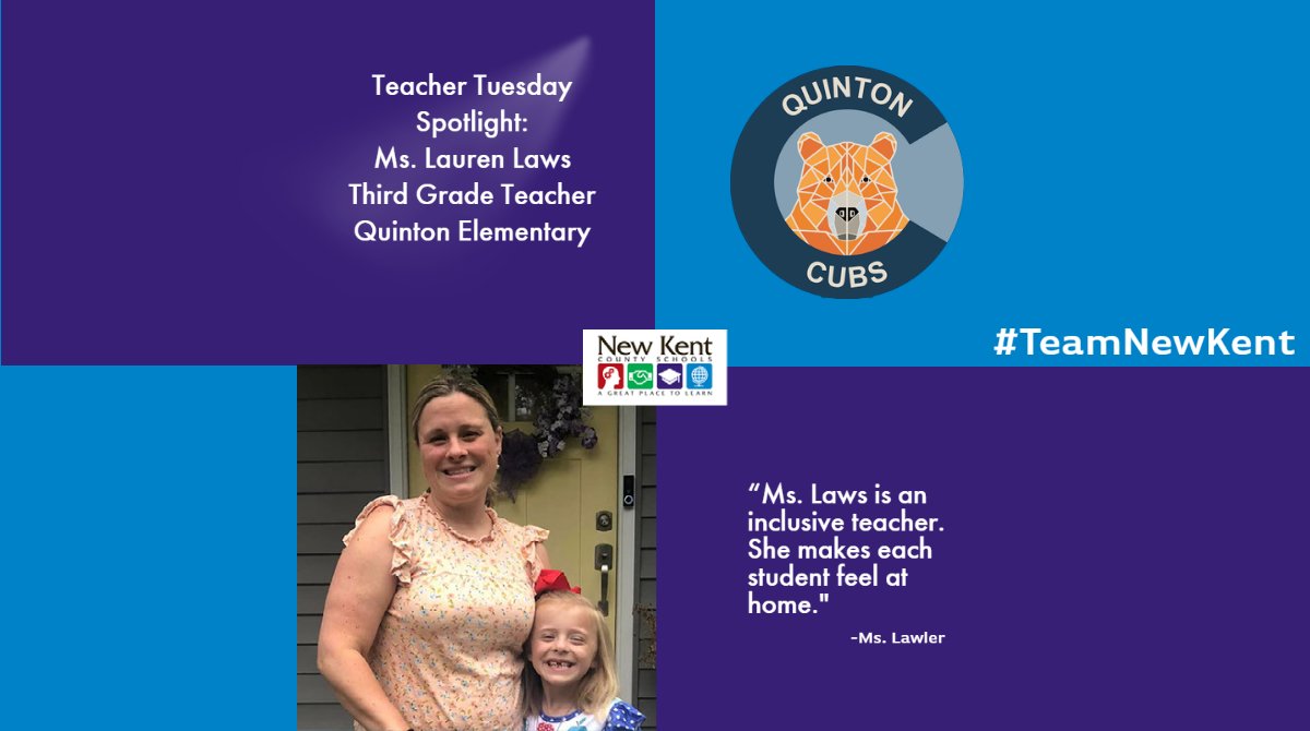 NKCPS's tweet photo. 🎉Join us in celebrating Ms. Laws, a third grade teacher at QES.

✨Ms. Lawler states, "Ms. Laws comes to work each day with a smile and bubbly personality that is contagious."

#TeamNewKent #NKCPS #AGreatPlacetoLearn #InspireEngageEmpower #TeacherTuesdaySpotlight #teacherfeature https://t.co/NtGbzJy7VU