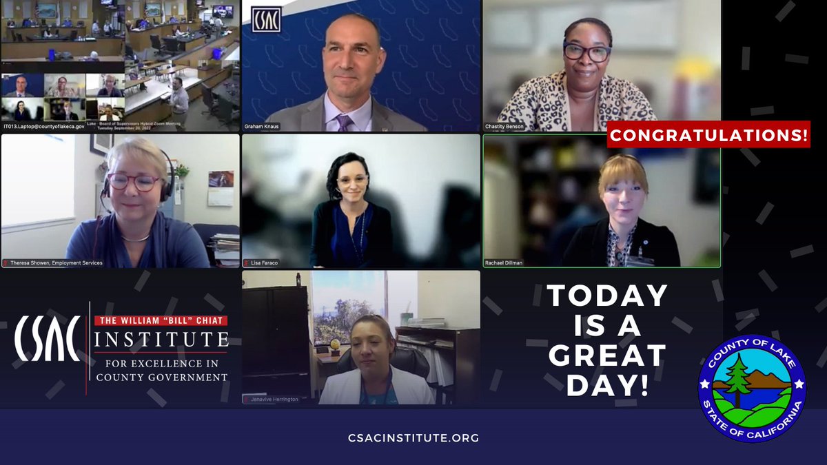 Look at those smiles!
 
Join us in congratulating our recent <a href="/LakeCountyInfo/">Lake County CA Info</a> graduates who were recognized today during their Board of Supervisors meeting for receiving their <a href="/CSACInstitute/">CSAC William “Bill” Chiat Institute</a> credential, a show of their powerful commitment to #PublicService. #CACounties