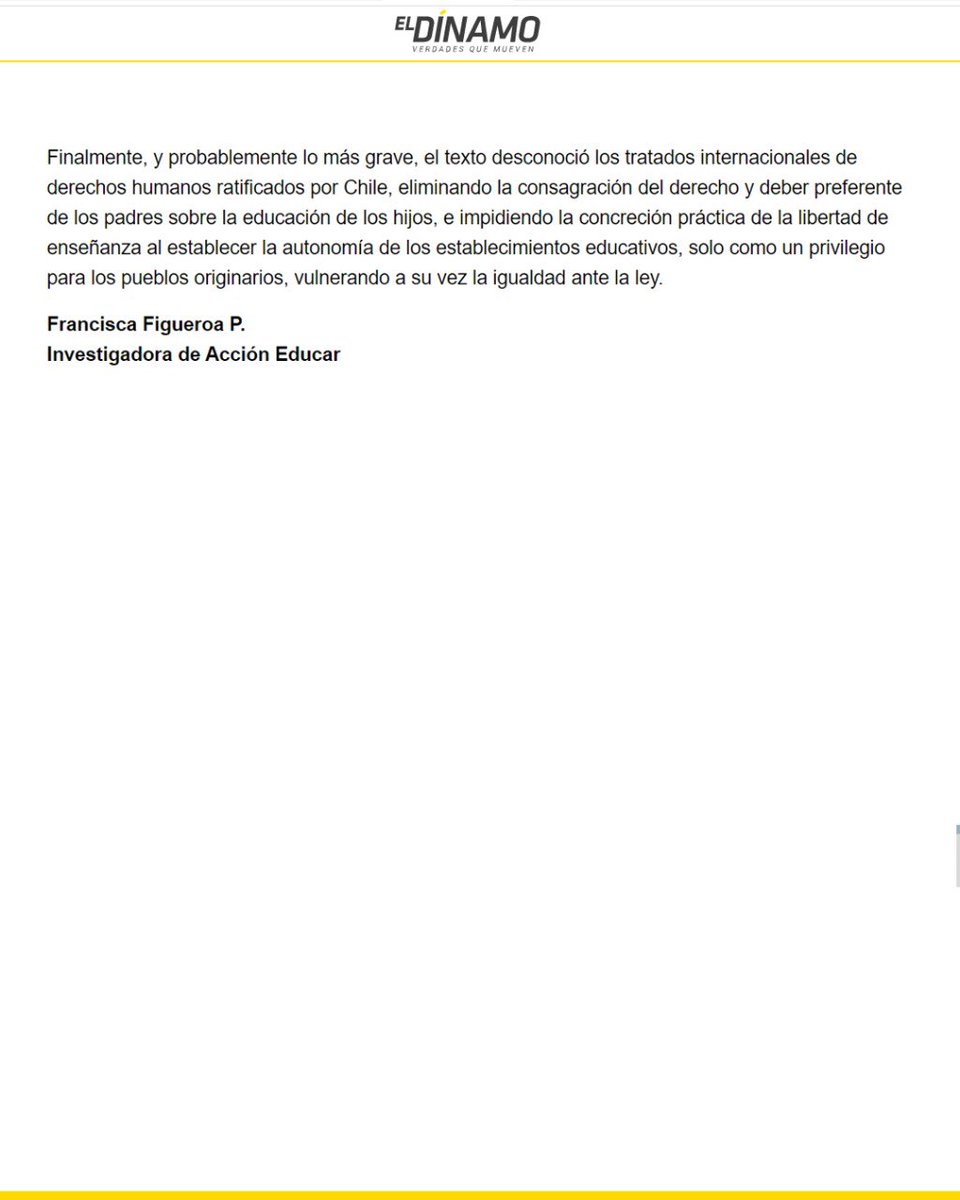 MiDerechoEducar's tweet photo. "En vez de unir a chilenos en torno a ppios comunes para garantizar D° a la educación, devolver la excelencia a educ. pública y proteger libre elección de proyectos x parte de flias, el texto nos dividió dando mayor protección solo a quienes escogían ed. estatal." F. Figueroa 👏 https://t.co/fCdm5kU9tq