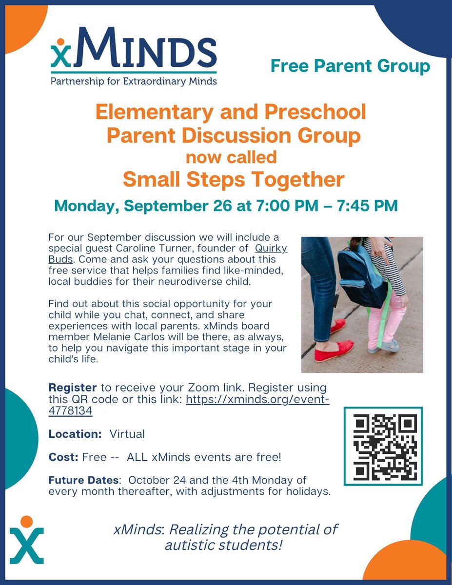 xMindsOrg's tweet photo. Join our FREE online discussion groups for parents/guardians of MoCo autistic students:

Mon., Sept. 26: Elementary &amp; Preschool Parents. Register here: https://t.co/4SU3XDWeyg. 

Wed., Sept. 28: Parents of Middle &amp; High School Students. Register here: https://t.co/GyP4Xjyunf. https://t.co/mQxdbSkxTt