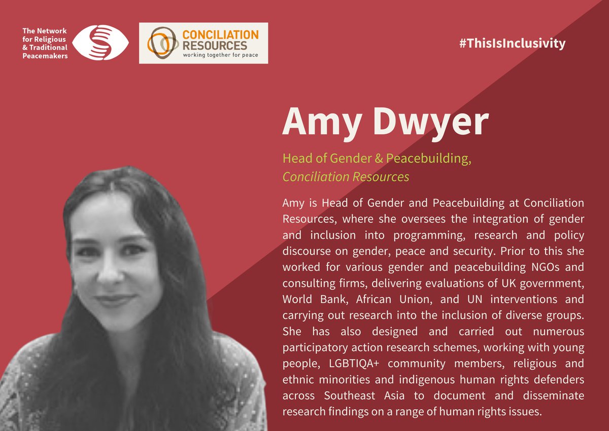 peacemakersnetw's tweet photo. Tomorrow @8AM EDT‼️ Join @amyrdwyer &amp; @wilma_mui to discuss why it is important to approach peacebuilding in a more inclusive lens when it comes to networking, advocacy, capacity-building, &amp; conducting research.

Register here https://t.co/rQHkXLb7Yw

#ThisIsInclusivity https://t.co/wcOH5jOaI4