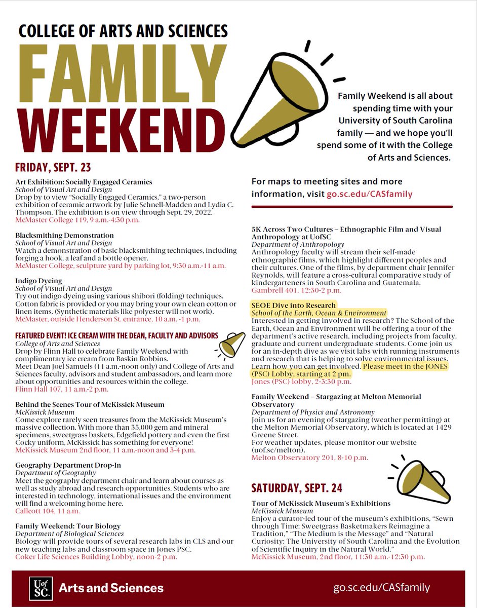 Earth, Ocean and Environment lab tours on Family Weekend!