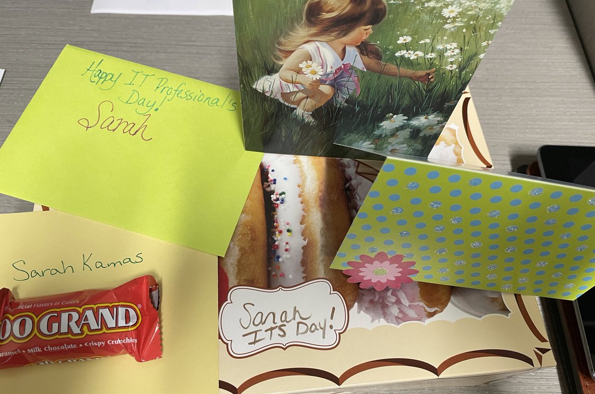 Team_Kamas's tweet photo. I’ve got to say I feel pretty special and appreciated today!! Thank you to all my @CDFulkes_MS peeps for showering me on IT Professionals day! Lunch, donuts, cards, and digital thank you’s!! 😊😊😊 https://t.co/1fz4Jtxjr3