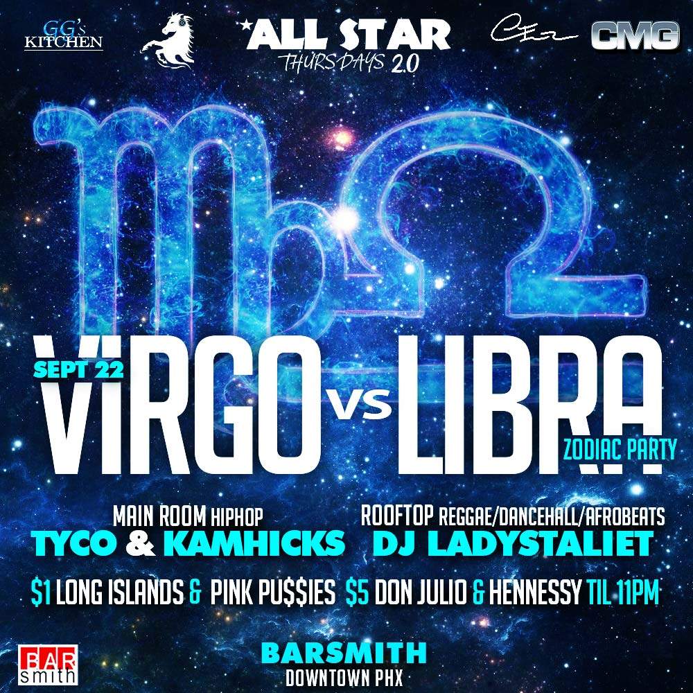 coopertreez's tweet photo. Virgo vs Libra Party this Thursday
Allstar Thursdays 2.0 At BARSMITH
#Barsmith #zodiac #party
Hit me if you need a Table or for the list 💯
Celebrating a Birthday Hit me, I got u https://t.co/rMWAVwJgtH