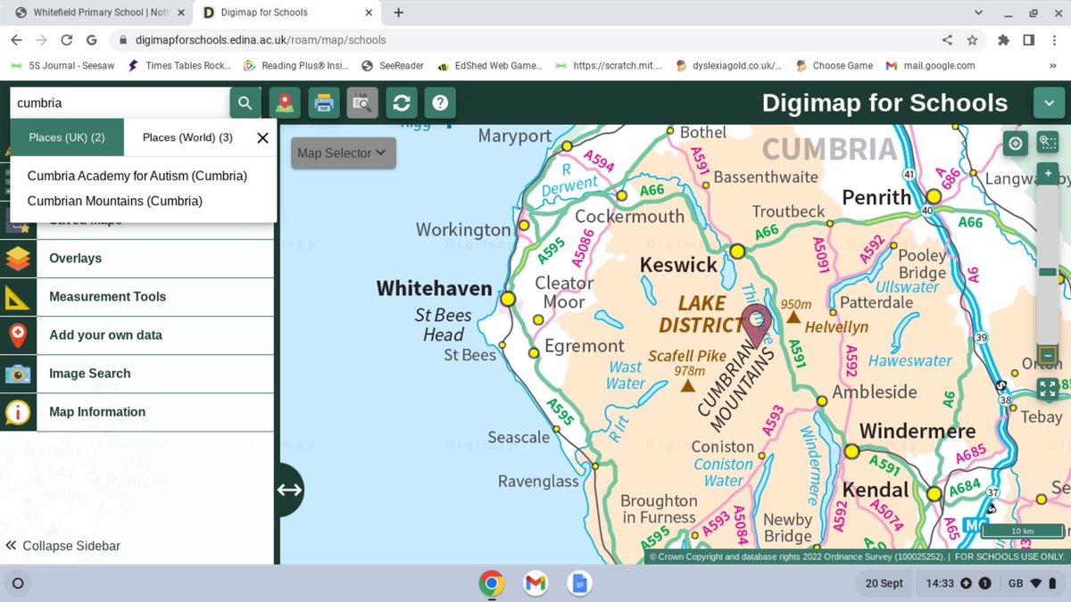 WhitefieldPS's tweet photo. Today we used @#Digimaps to find the location of the Lake District. We were able to determine the latitude and describe the terrain. We thought about the 'pull factors' for tourists and why it would be an attractive place to visit. #wpsgeog https://t.co/NHMgJXVLex
