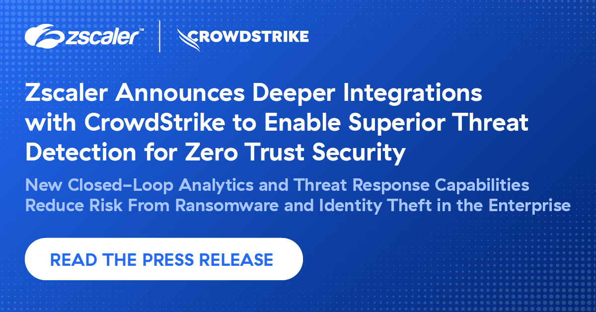 What a day for Zscaler and our <a href="/CrowdStrike/">CrowdStrike</a>  partnership! We've announced new security detection capabilities available through our Zero Trust Exchange™ cloud security platform and the CrowdStrike XDR platform. Read the press release here: spklr.io/6045i5Pd