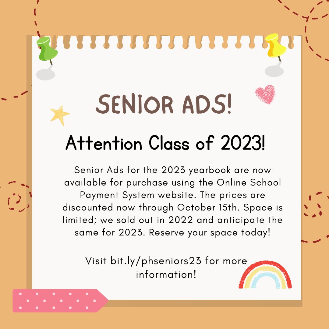 Senior Ads!

Purchase a Senior Ad in the 2023 yearbook today! The price is discounted now through October 15th. We sold out in 2022 and anticipate doing the same in 2023, so reserve your space today!

#uniPHied #PHamily
