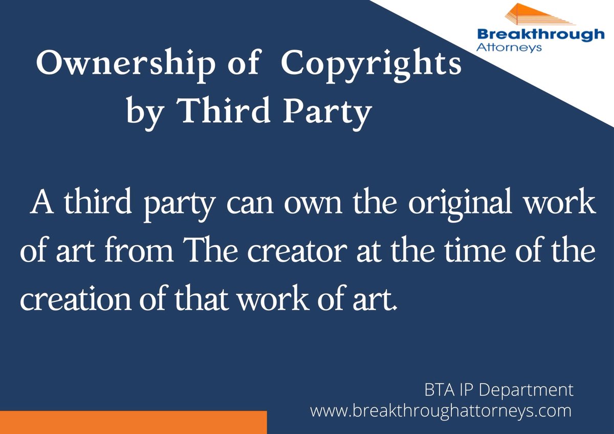 BTAttorneys's tweet image. It is Tuesday, where our IP Department shares some insights on IP related matters.

This week we are reflecting on the ownership of copyrights by third party. 
#IPTuesday #Copyrights #BTAIPDepartment #IntellectualProperty