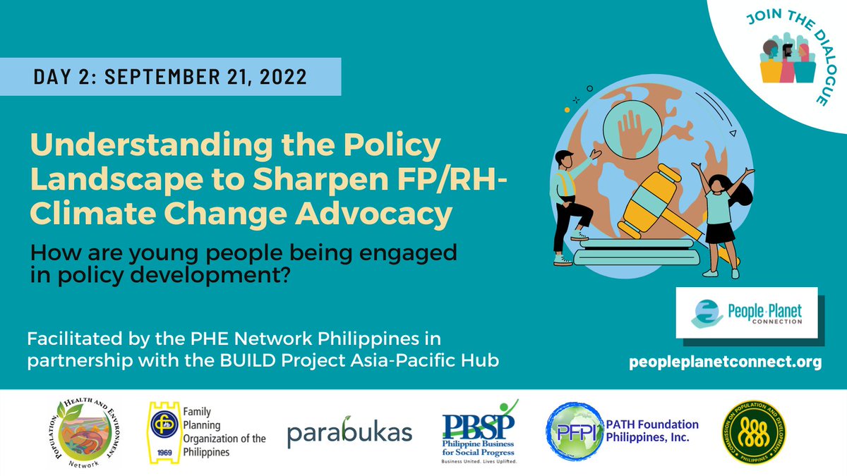 Welcome to Day 2 of our #PeoplePlanetConnect dialogue. Today’s theme focuses on involving youth in policy & advocacy of FP/RH & #climatechange. Share insights & learn from others. @parabukasHQ @PBSPorg @OfficialPOPCOM discourse.peopleplanetconnect.org/t/day-2-youth-…