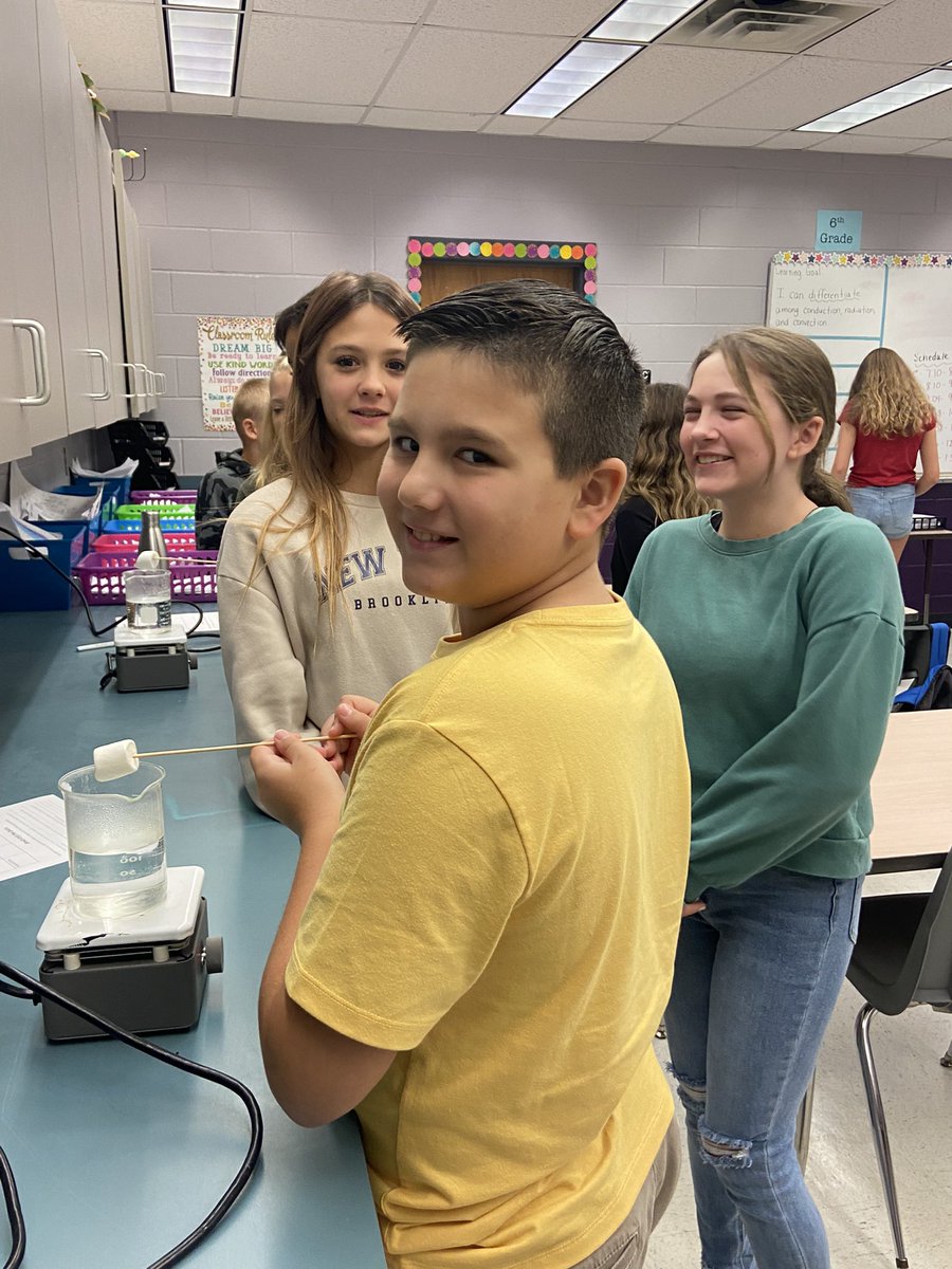 Heat Transfer Lab! What is the most efficient way to roast a marshmallow using conduction, convection, or radiation? Period 1 <a href="/RRMSRoyalKnight/">RRMS</a> #WeAreRoyal