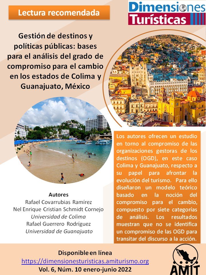 DimenTur's tweet image. #DimensionesRecomienda
El artículo de Covarrubias, Schmidt y Guerrero "Gestión de destinos y políticas públicas" ofrece un estudio en torno al compromiso de las organizaciones gestoras de los destinos. 
Lectura en: dimensionesturisticas.amiturismo.org