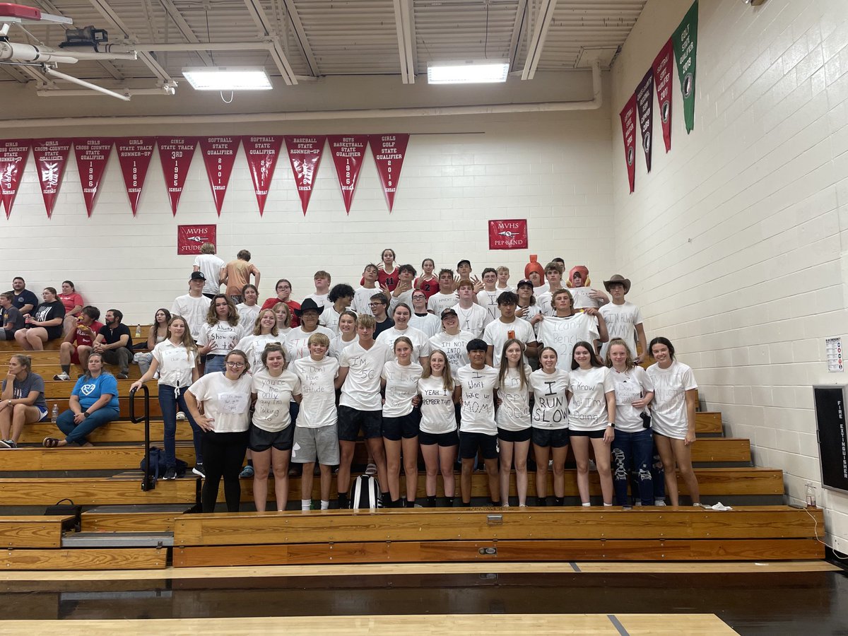 BigRedsPride's tweet photo. It’s “White Lie” Dress tonight for the student body. They’re ready! Let’s get it done! #GoLadyReds #StateRanked #MVPride https://t.co/ixVj9YOWyO