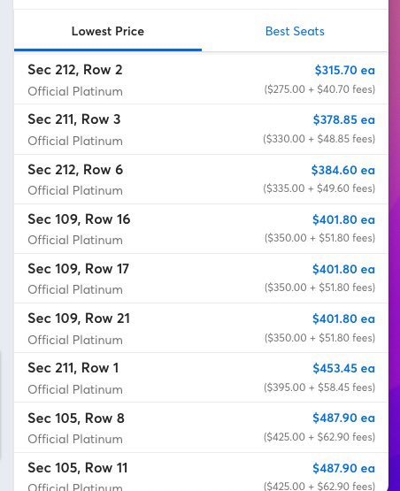 JeffOD712's tweet photo. This is PRESALE PRICES!! Unacceptable to the fan base!! Have been going to concerts since 1998. This weekend at MSG would have been my 79th and 80th show.  Guess I’ll sit in my car and listen on SiriusXM… https://t.co/z1Dv13i5bq
