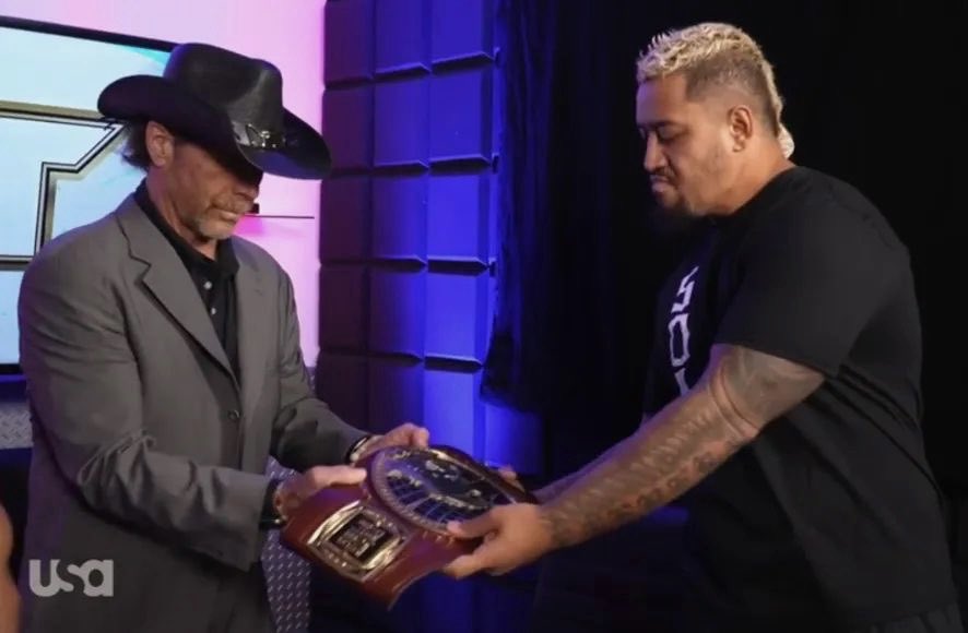 BRWrestling's tweet photo. Shawn Michaels tells Solo Sikoa he has to vacate the NXT North American Championship because he was not sanctioned to be in the match https://t.co/jio4jLtSKI