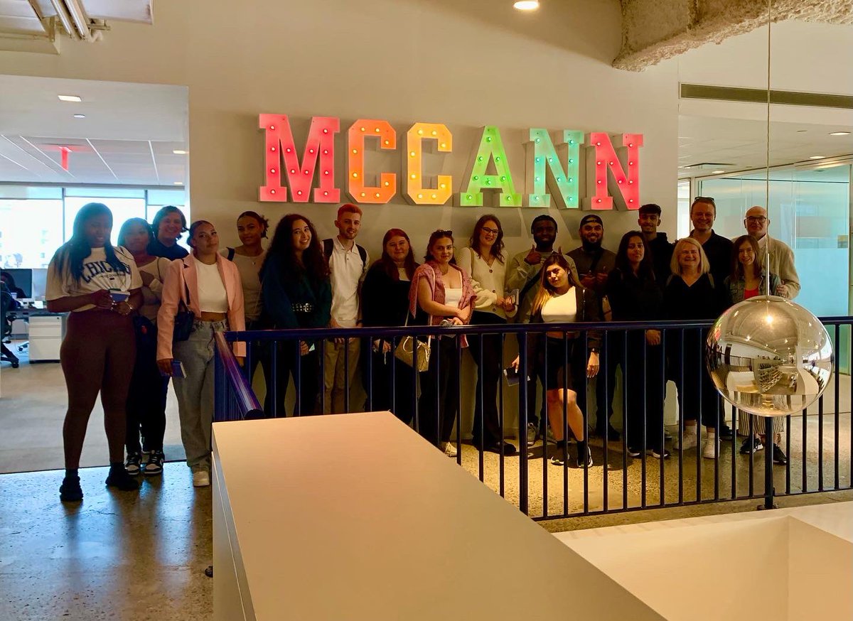 kardisom's tweet photo. Second visit today: McCann - four of their strategists plus HR & internal comms gave their time so generously. Spectacular offices and a trophy wall 2 floors high.
#advertingagency #uonnytrip #AdStudents #newyork @UniNorthants https://t.co/vGQa7h3bWd