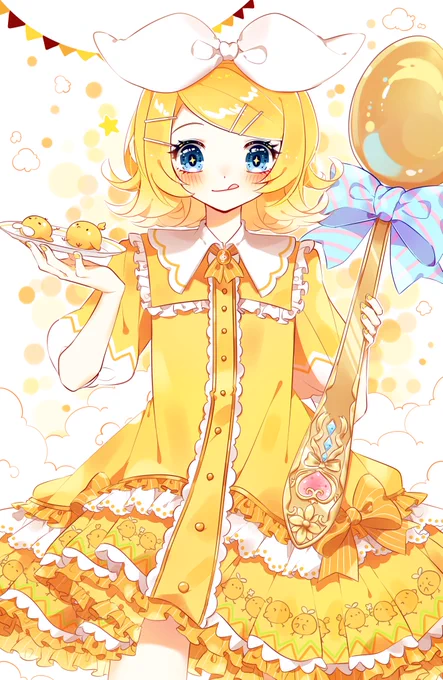メルリンさんのリンちゃん!ドレスのフリルまでとっても繊細に描かれています!素敵です!(*'▽`*人)【】 #piapro  #鏡音リン 