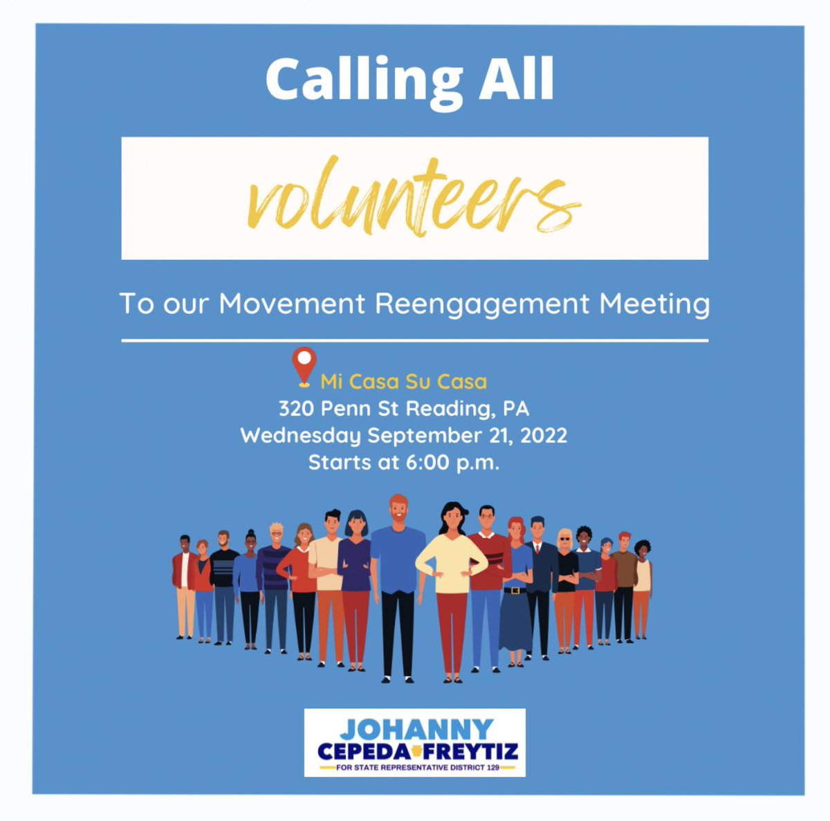 Calling all volunteers; hope to see you tomorrow!