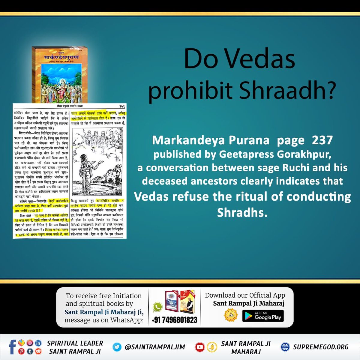 Abhishe02849293's tweet photo. #GodMorningWednesday
If one does shraadh then he can never get Salvation. So it's in the benefit of everyone to stay away from it. To know how the benefits of worship are obtained listen satsang of Saint Rampal Ji Maharaj.

Visit us- Satlok Ashram YouTube Channel https://t.co/02HcjDvoK4
