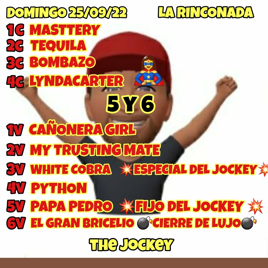 JohaBarrios7's tweet photo. Inf para este Domingo 25/09/22 Hipodromo #LaRinconada #Hipismo 🇻🇪 Apoyamos el 5y6 que es lo nuestro!! @marrpacheco @CarlosB33578245 @wladimirom11689 @SimonQuevedo29 Apoya nuestro trabajo con tan solo un me Gusta RT 🇻🇪 😎 https://t.co/NvBn4vthEc