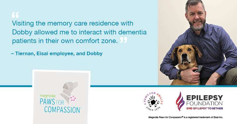 EisaiUS's tweet photo. Dogs don't need to be trained as #servicedogs to provide comfort. As part of our #humanhealthcare mission, we offer employees the opportunity to get their best furry friends trained as #therapydogs through Magnolia #PawsforCompassion