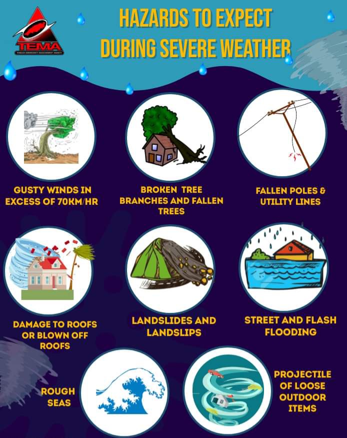 tema365's tweet photo. T&amp;T is under Yellow Adverse Weather Alert, ⚠️but do you know what to expect? 🤔
TEMA is here to provide important information, take a read!!! 📄
@ODPM_TT
@TTMetOffice 

#adverseweather ⛈️
#expectedhazards 
#disastermanagement 
#disasterresponse https://t.co/9LxPQLqt9i