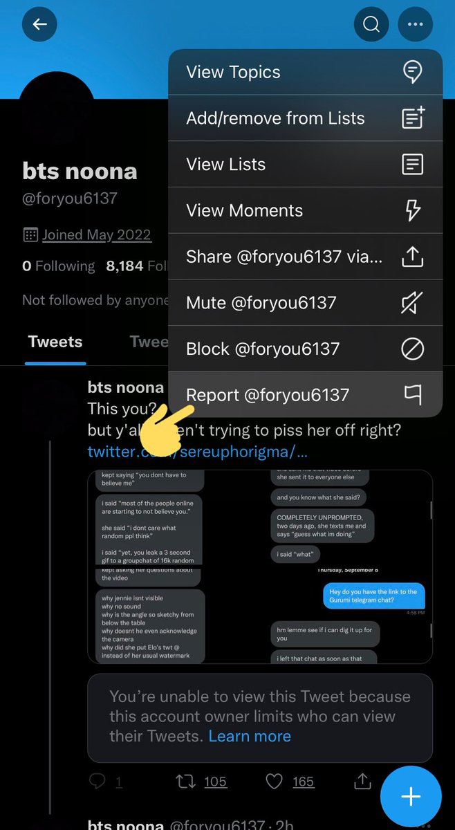 AR_TAEHYUNG1's tweet photo. ‼️صاحب هذا الحساب يستمر بنشر معلومات تنتهك حياة وخصوصية تايهيونق ومعلومات خاطئة غير صحيحة كذلك ومع 8 آلاف مُتابع! قوموا بالابلاغ عن الحساب بفئ��ت مختلفة من الابلاغ ولعدة مرات فضلًا دون التفاعل أبدًا مع محتوى الحساب

https://t.co/H94CNtwEHt https://t.co/xMmdtoAdB3