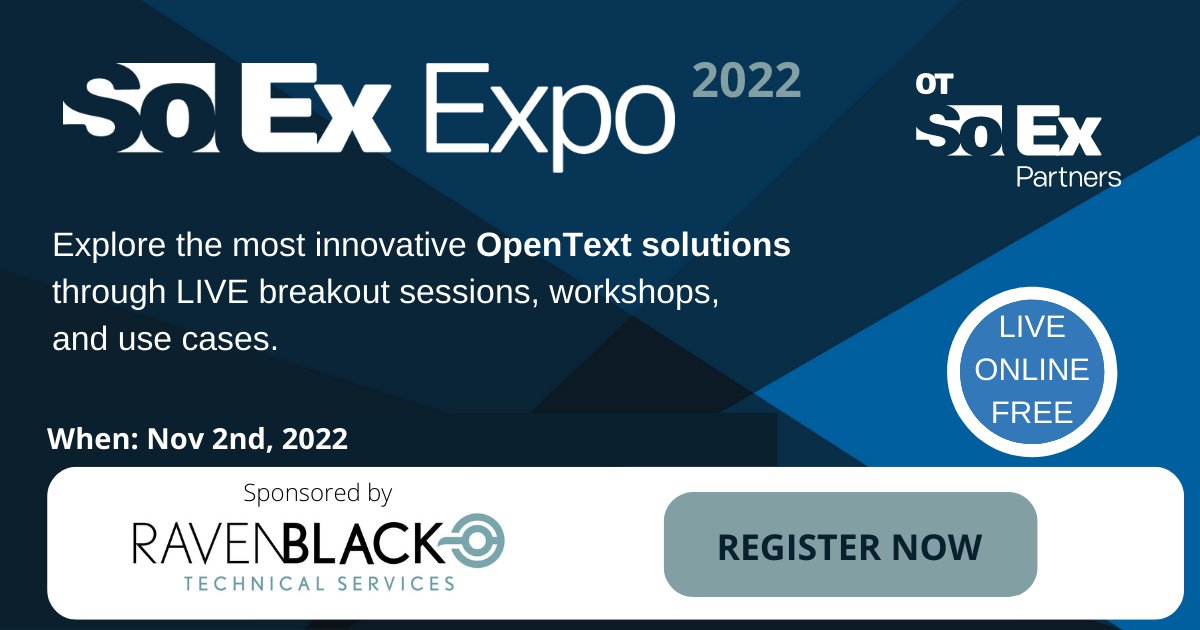 OTSolexPartners's tweet photo. Come and see first-hand the SolEx Expo hosted by the independent network of @OpenText Solutions Extension Partners. https://t.co/VZiJVGh7he #OpenText #LiveLink #GCDocs #ContentSuite #Documentum #ECM #xECM #EIM #OTSolEx https://t.co/Tl5zp6sXvk