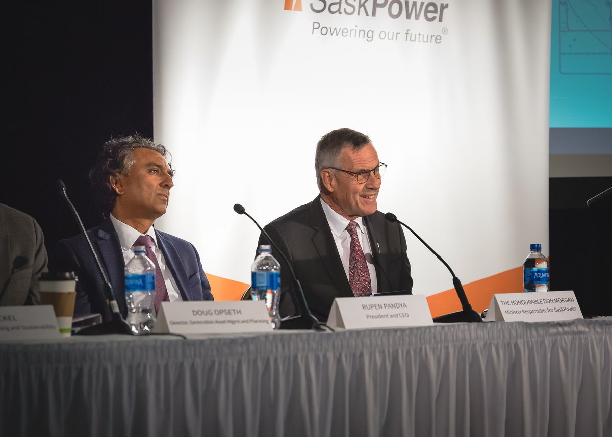 SaskPower's tweet photo. Today, Minister Morgan and CEO Rupen Pandya announced study areas for our nuclear power from SMR project. Over the next year, we'll be studying these areas to understand if they'd be a good fit for a nuclear facility in the future. Learn more: https://t.co/83ExTj7cWn. #SkNuclear https://t.co/bHT6PdNtBl