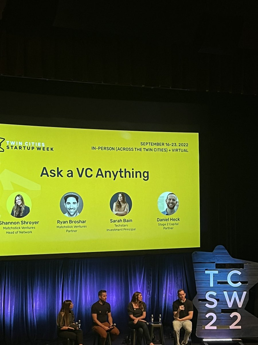 patrickh's tweet image. Always a great panel to attend at #TCSW2022 with @rbroshar, @whatthedanheck, Sarah Bain from @Techstars, and moderated by @_ShannonShroyer @MatchstickVC giving us an inside perspective from the VC side of the Midwest startup ecosystem.