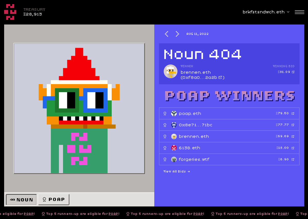 Just wait until you see what the <a href="/nounspoap/">Nouns POAP</a> team is cooking up for <a href="/nounsdao/">Nouns.eth</a>. We're ready to blow far beyond the original scope of Prop 93 to deliver something truly worthwhile to the community.