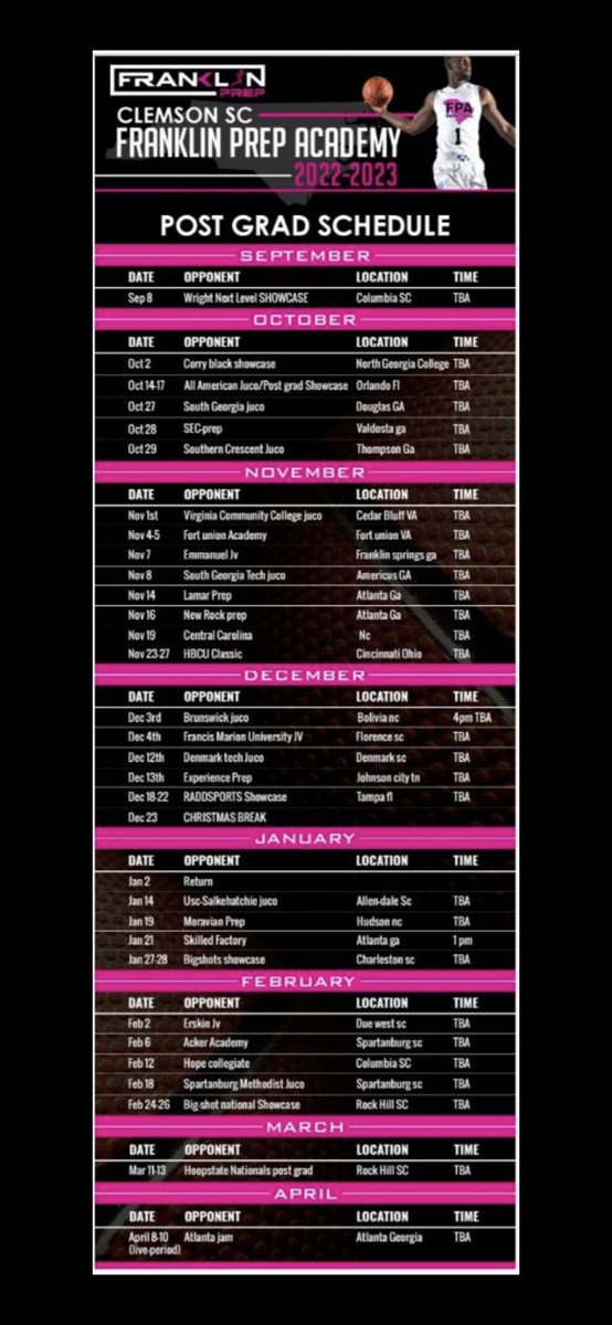 my schedule - Franklin Prep Academy Clemson Sc. #JUCOPRODUCT #Prep