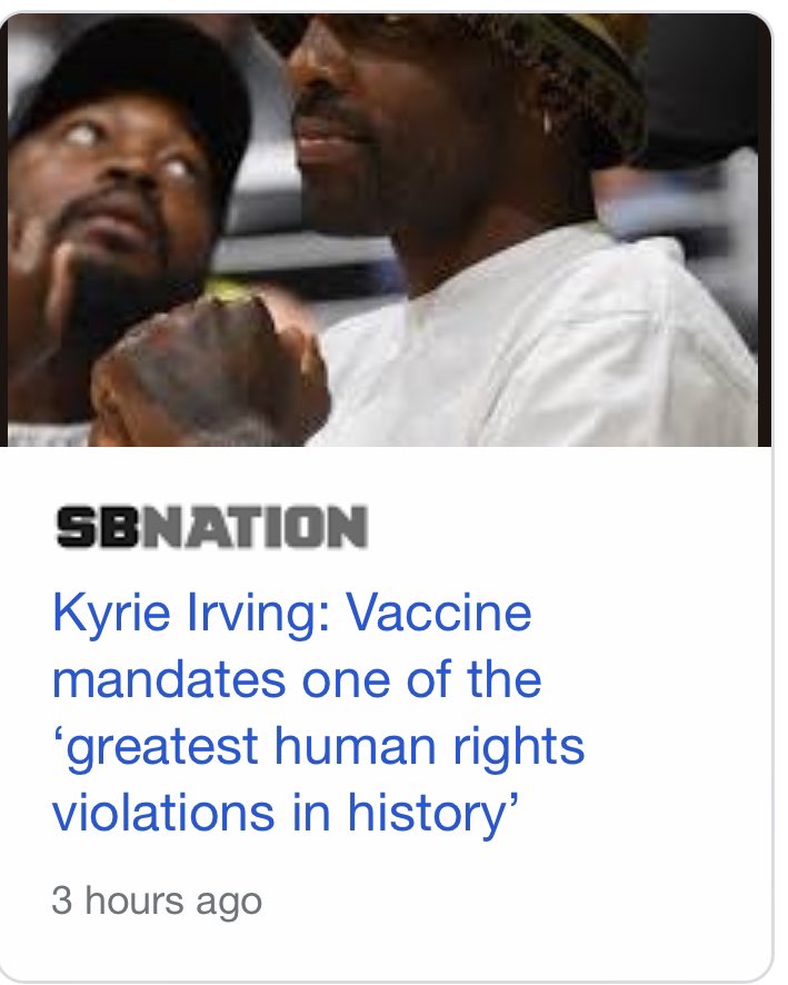 JustMeDigi's tweet photo. SPORTS: Kyrie Irving speaks out: “This enforced Vaccine/Pandemic is one the biggest violations of HUMAN RIGHTS in history.” #FBAnews #FBAreport #KyrieIrving #NBA https://t.co/ITJgmSnmOJ
