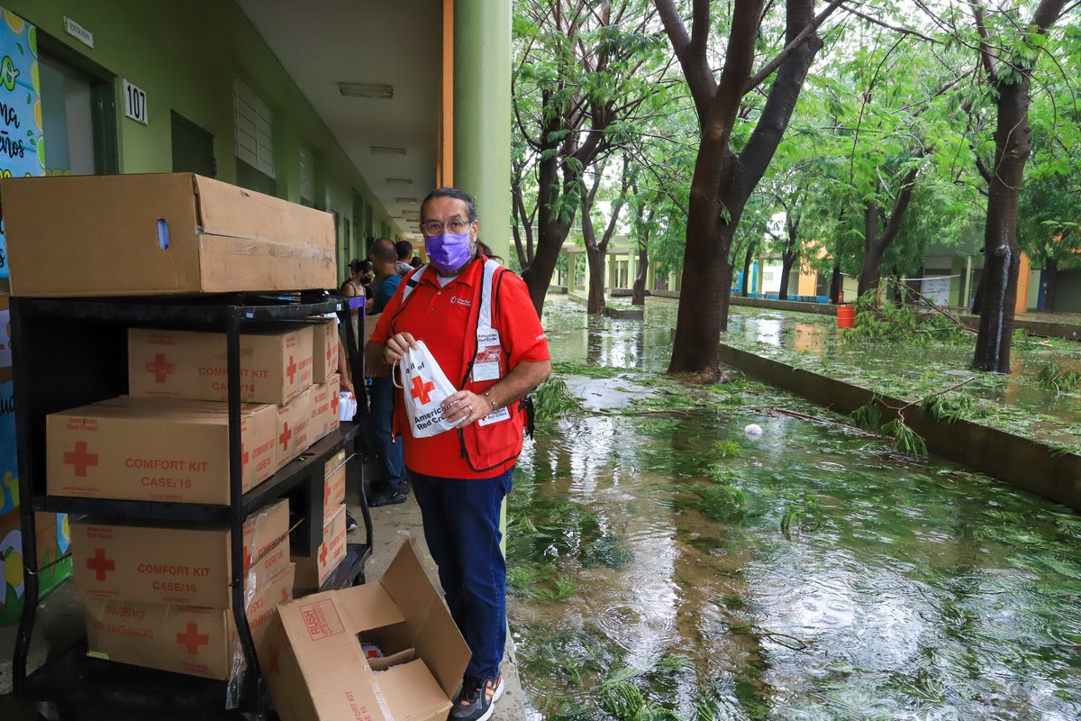 RedCross's tweet photo. After the devastation left behind by Hurricane #Fiona, local volunteers with @CruzRojaPR are on the ground delivering relief supplies, assessing damage &amp; providing support where it is needed. We continue to coordinate our response &amp; are committed to helping those affected. ❤️ https://t.co/KQ9V5vXm8g