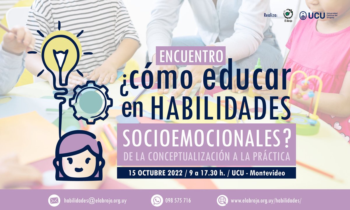📍Tenemos el placer de invitarles al ENCUENTRO: "¿Cómo educar en habilidades socioemocionales? De la conceptualización a la práctica."

🗓 SÁBADO 15 DE OCTUBRE
⏰ DE 9 A 17.30 HORAS
📍Sede central de la UCU 

🛎TODA LA INFORMACIÓN AQUÍ: elabrojo.org.uy/como-educar-en…