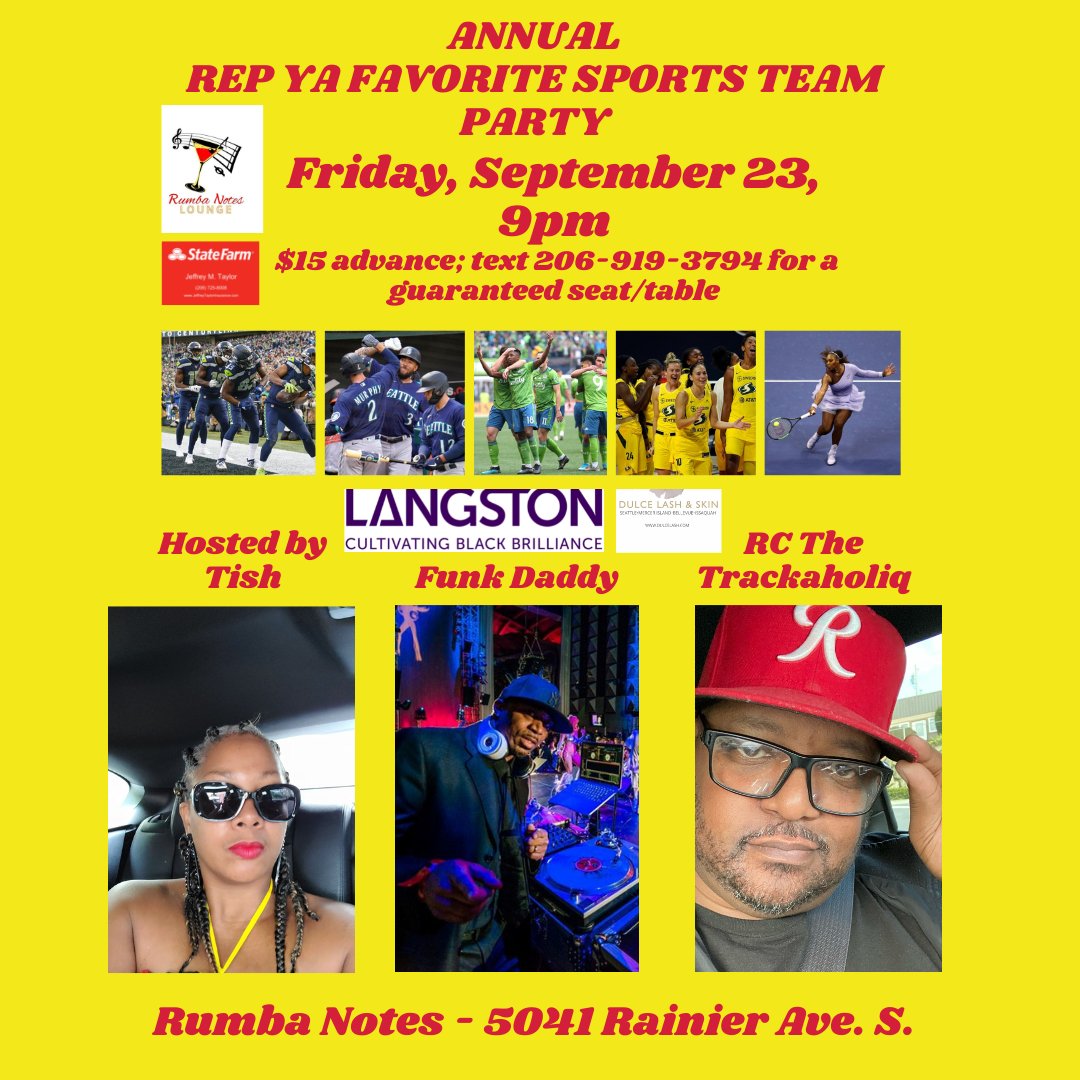 MizzGallow's tweet photo. Kick off Libra season w/the Annual Rep Ya Favorite Sports Team party THIS FRIDAY! @FunkDaddyReal &amp; @RCcidewayz on the 1s &amp; 2s.Grab that jersey or tshirt reppin` your favorite team!🏈⚾️⚽️ @CCmusicbeat #Libra♎️ #LibraSeason #OldSchool #HipHop #Funk #Seattle #ColumbiaCity #Southend https://t.co/xCQoYTRy5f