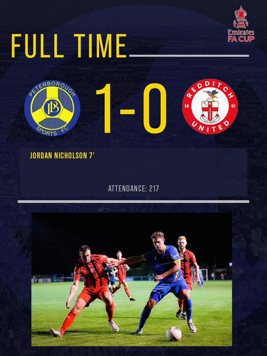 FT | @PSLFC 1-0 <a href="/RedditchUtd/">Redditch United</a> 

A place in the next round of the <a href="/EmiratesFACup/">Emirates FA Cup</a> secured...JUST! A nervy second half with just the one goal lead &amp; being down to 10 men but Sports stayed strong and got the win.

<a href="/hemelfc/">Hemel Hempstead Town FC</a> await in the next round on 1st October!

#PSLFC
#UpTheTurbines