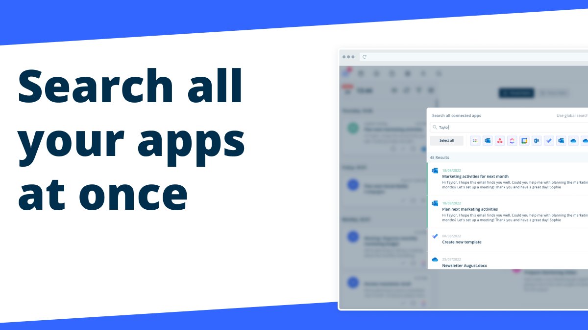 Find everything you need faster with an overarching search and look up your connected apps like Outlook, OneDrive, Asana, ClickUp and more at once.
🔎😎
#productivity #digitalworkplace #newwork