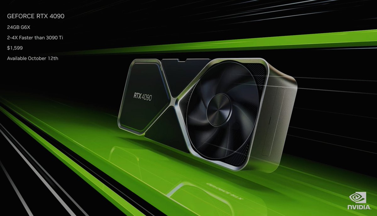 EforEngineering's tweet photo. Nvidia announces #RTX40 series graphics cards.
The RTX 4090 
24GB of GDDR6X memory
16,384 CUDA Cores
BC 2.23GHz ~ 2.52GHz
1,321 Tensor-TFLOPs
191 RT-TFLOPs
83 Shader-TFLOPs

#nvidiageforce #engineering #gpu #pcgaming 
#gaming #ai #artificialintelligence #dlss3 #tech #technology https://t.co/aRzgCjdLM7