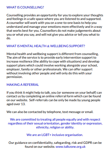 learning_ea's tweet image. We are pleased to share information about Talkzone which offers mental health and wellbeing support at The Centre Place in Worksop. Their service is available to all young people over the age of 11!