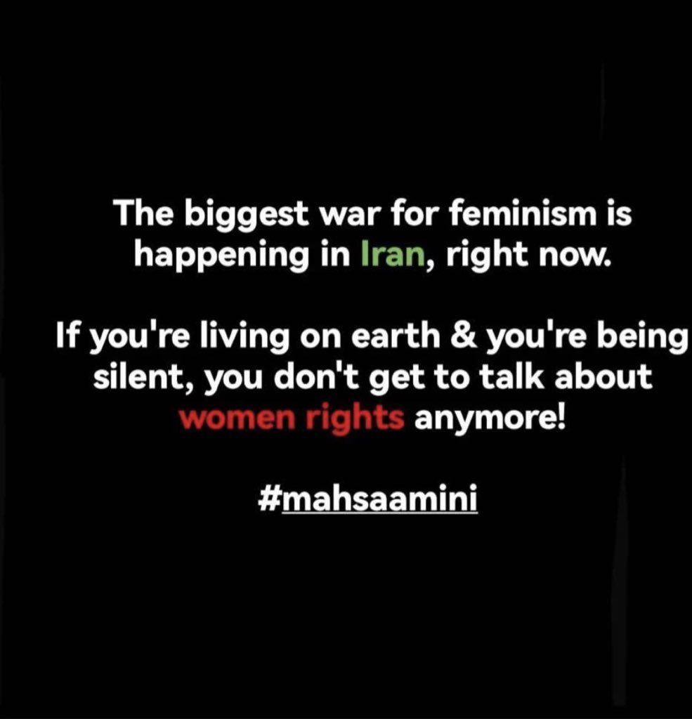 I’m not one to talk much about politics but it fucking blows my mind that almost none of my friends have heard about what is happening to the women in Iran because there hasn’t been much coverage or awareness raised around it. But if you’re interested check out this thread