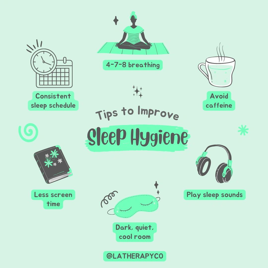 Sleep hygiene refers to healthy sleep habits. 
Question - What do you do to improve sleep?

For mental health tips, self-care guides, coping strategies, follow @latherapyco

losangelestherapycollective.com/blog/f/tips-to…

#therapistsconnect #mentalhealth #coping