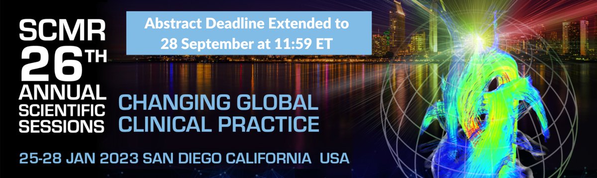 The abstract deadline has been extended! 

The deadline to submit your abstract to the SCMR 26th annual scientific sessions has been extended 1 week until 28 September 2022!

Take this extra time to finalize your submission and submit your abstract here: bit.ly/3PMzsQk