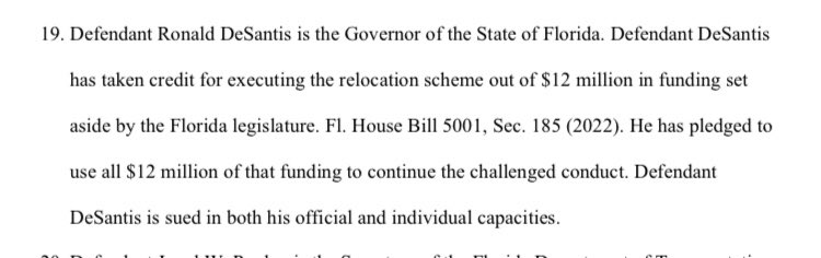 hahnalytics's tweet photo. “Defendant DeSantis is sued in both his official *and individual* capacities. 💥💥💥
#GOPHumanTraffickers https://t.co/ekRmhcVjGv