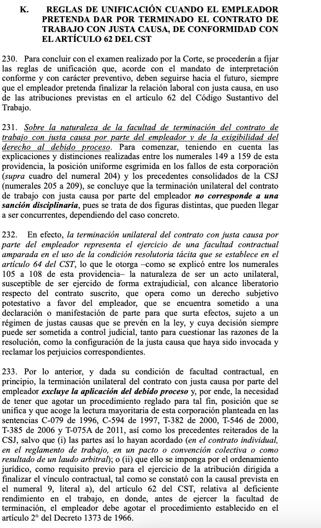 jairoparrac's tweet photo. Texto completo sentencia SU-449 de 2020

REGLAS DE UNIFICACIÓN cuando el empleador pretenda dar por TERMINADO EL CONTRATO DE TRABAJO CON JUSTA CAUSA, de conformidad con el artículo 62 del CST --👇👇--

https://t.co/6a1BnxGdFn https://t.co/QNY1v8pUPT
