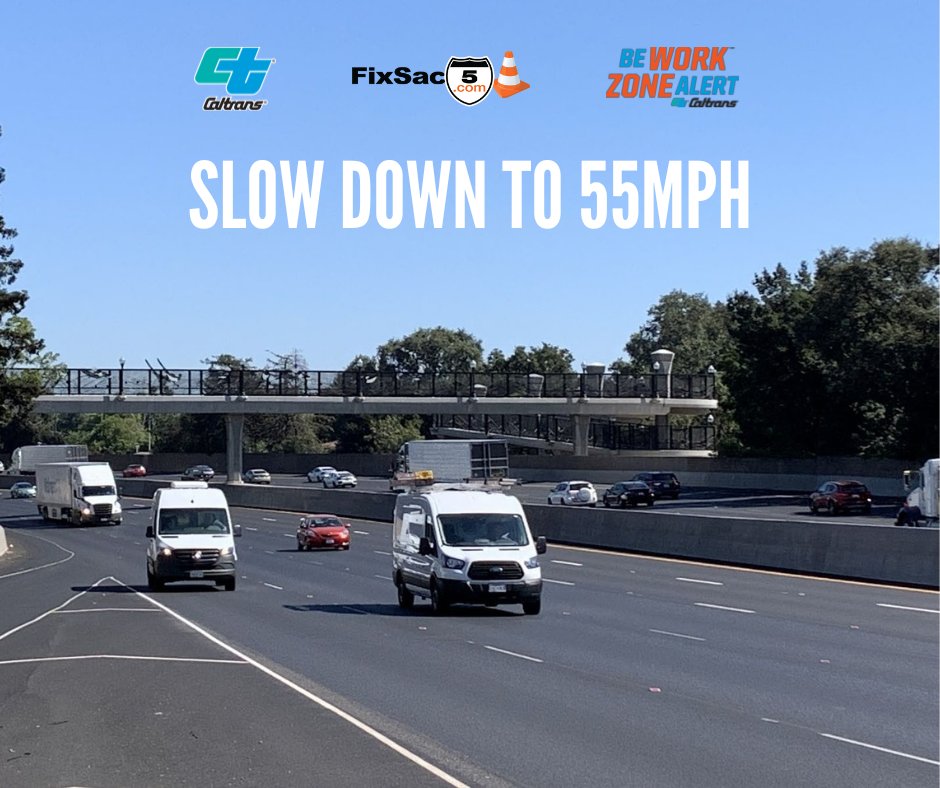 FixSac5's tweet photo. Thank you to all our #Sacramento travelers for remembering to slow down to #55MPH and #BeWorkZoneAlert. Your actions our crews get home safely! 🦺 #FixSac5 https://t.co/e2xrdHRK8X