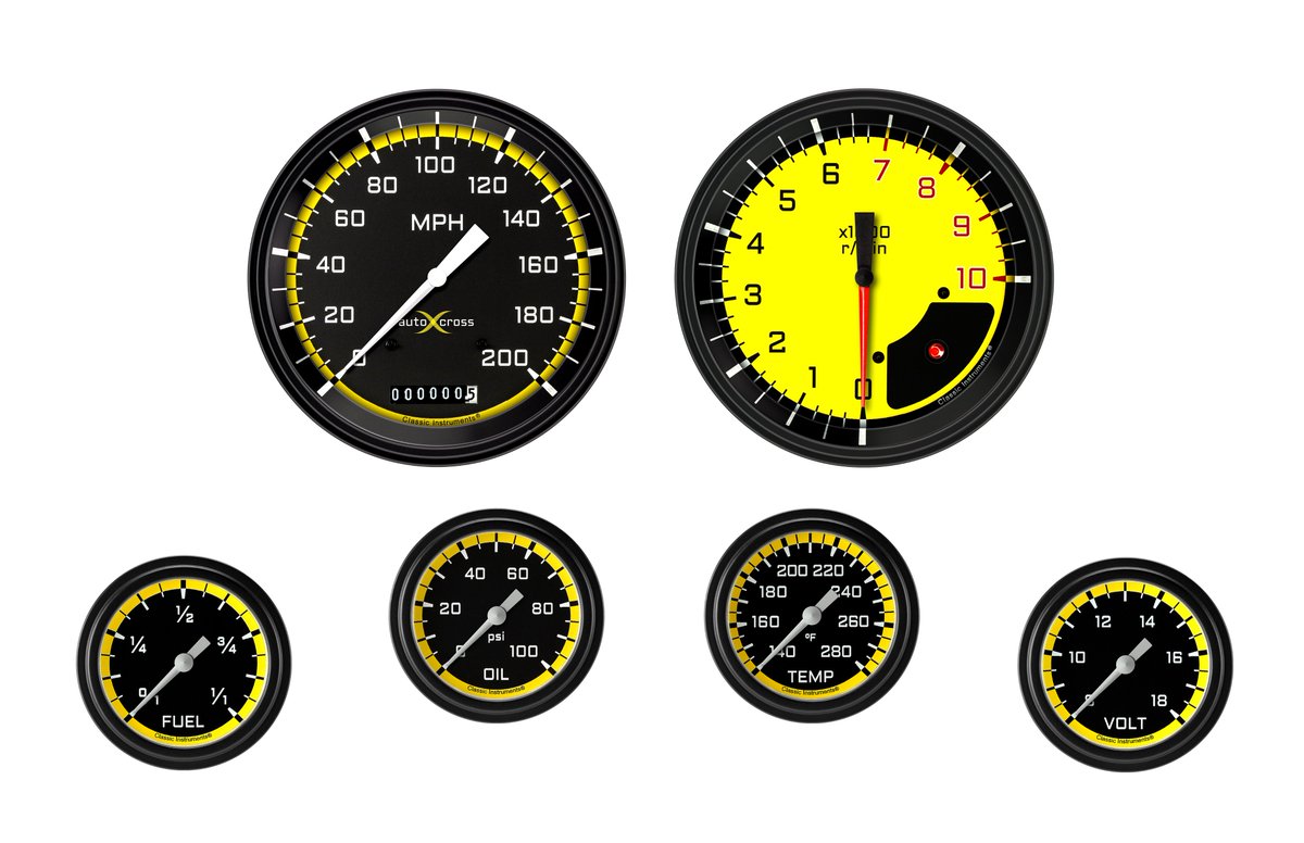 GaugeGuru's tweet photo. A bold yellow tach + full-sweep small gauges=the racing style & performance you need & want. Small gauges offer many features specifically designed for racers, check them out for details! #Bold #racing #gauges #classicinstruments #holley https://t.co/JKUgG2qlVP https://t.co/i6Nh9EKnGx