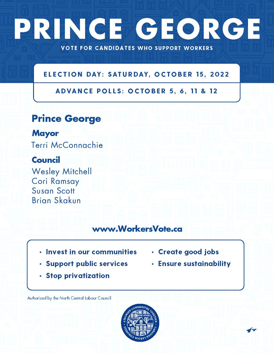 USWDistrict3's tweet photo. The B.C. municipal elections will be held on Saturday, October 15. Advance polls start October 5.
In Prince George and Smithers, vote for candidates who support workers.
#WorkersVote #SteelworkersVote https://t.co/igiPVzeUDZ
