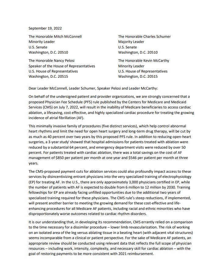 Cardiology's tweet photo. Stopping CMS proposed cuts to #cvEP ablation services are a top #ACCAdvocacy priority. This letter to Congressional leaders from ACC, @AtrialFibUK, @HeartRhythm_US, @ep_advocacy, @HRSonline &amp; @stopafib spells out why &amp; urges action. Access it here: https://t.co/QDzOb54oLo https://t.co/7UPZqnTNUL