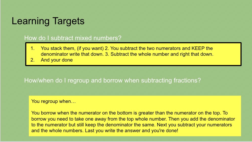 If you’re not posing your learning targets as questions I recommend you start! My #fifthgrade S’s #exitticket is to answer the questions posed at the start. It is taking time for them to get used to it but they are getting it and showing much better understanding! #mathchat