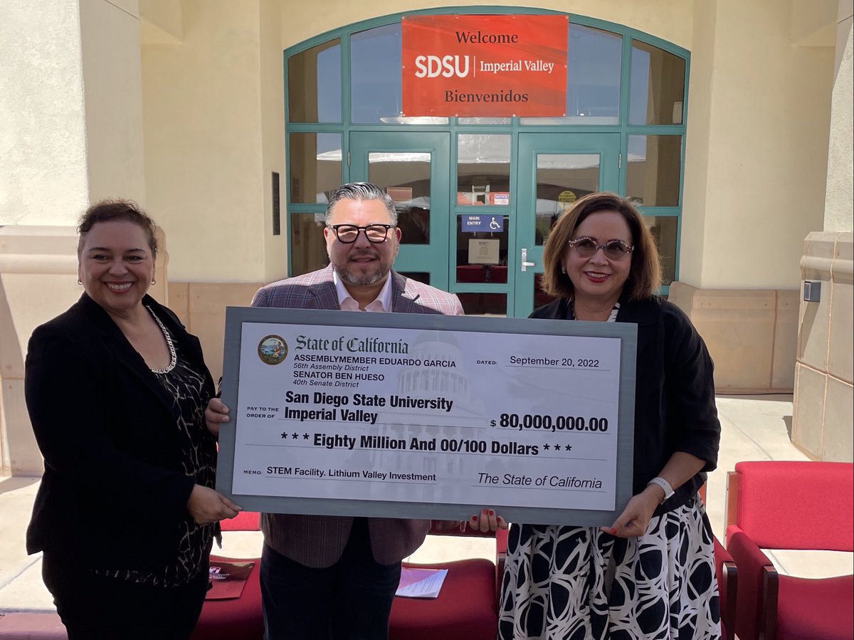 It was an honor to work alongside Assemblymember Garcia to help acquire $80 million for SDSU Imperial Valley. The Brawley campus will build the foundation which will train our future workforce for lithium extraction in the area. ⁦@AsmEGarciaAD56⁩ ⁦⁦<a href="/SDSU_IV/">SDSU Imperial Valley</a> ⁦